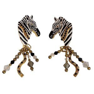 LATR 2GO Lunch At Ritz Africa Safari Zebra Dangle Drop Post Earrings Signed E79